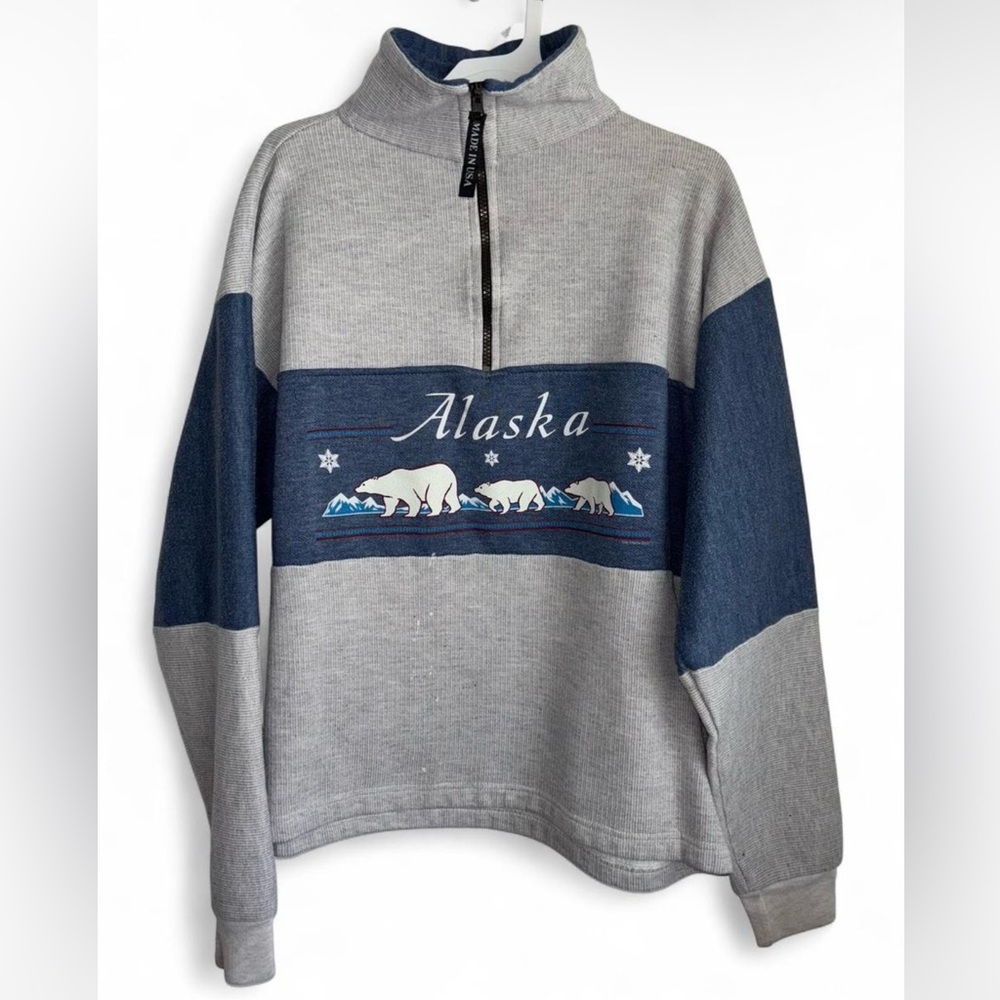Gray and Blue Alaska Polar Bear Sweatshirt
